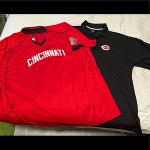 Cincinnati Reds jersey and golf shirts.
